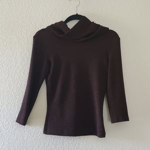 3/4 Sleeve Blouse Cowl Neckline Brown